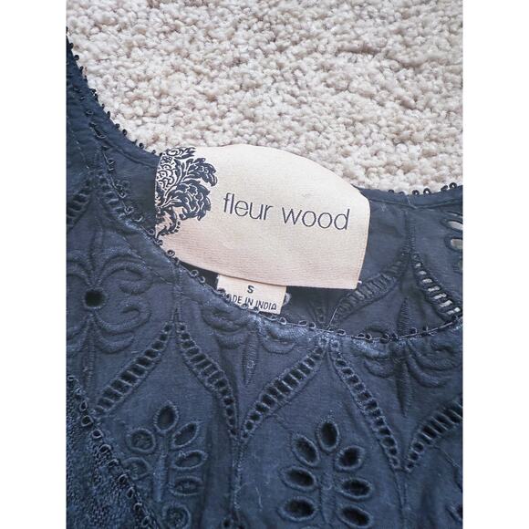 Fleur Wood Lace Tunic Blouse Black Eyelet Small Whimsigoth Dark Academia Fall - Picture 3 of 8